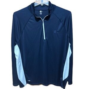 Men’s 2XL STARTER Dri-Star Navy & White Quarter-Zip Long Sleeve Polyester Top